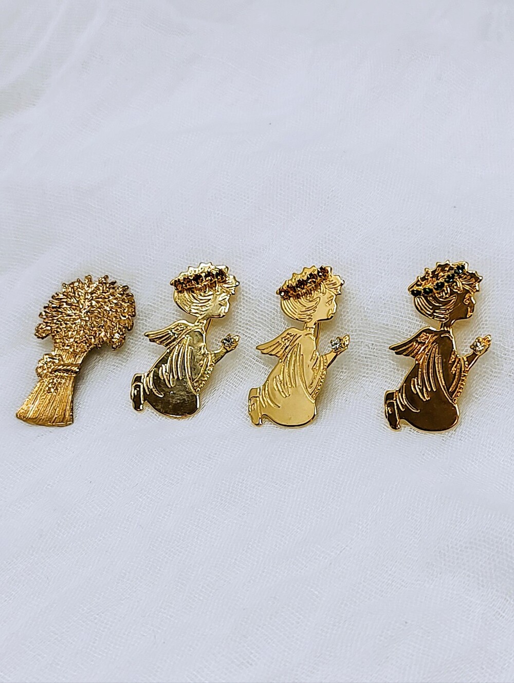 Gold Angel Pins and Wheat Bundle Pin - Set of 4
